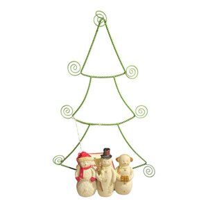 HALLMARK Christmas Tree Card/Photo Holder Display 3 Snowman Green Metal Wire 12"